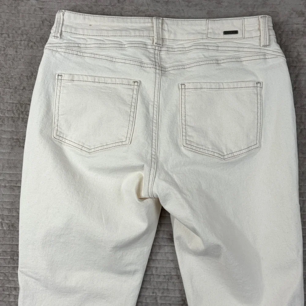Prana Kara Jeans Womens 8/29 Off White Cream Denim Button Fly‎ Tapered Leg Pants